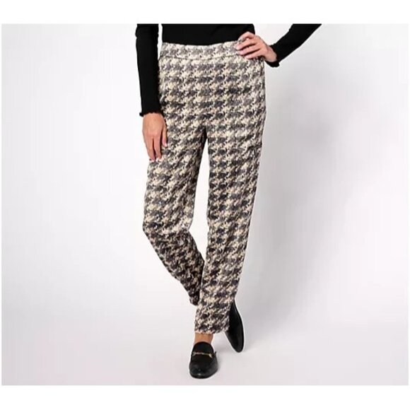 Isaac Mizrahi Live! Stretch Sateen Cargo Pants GreyHoundstooth Tall XL A624661 - Picture 1 of 2